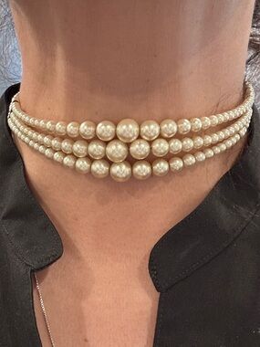 Classic Ivory Pearl Multi-Strand Choker Necklace